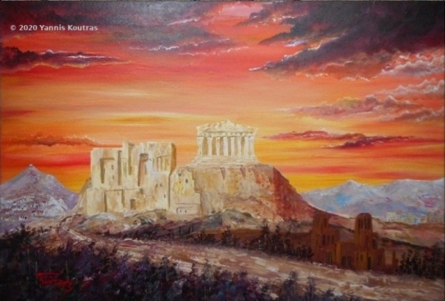 Acropolis - Parthenon, Original (Handmade) Acrylic Painting on Stretched Canvas Frame KoutrasArt - Yannis Koutras